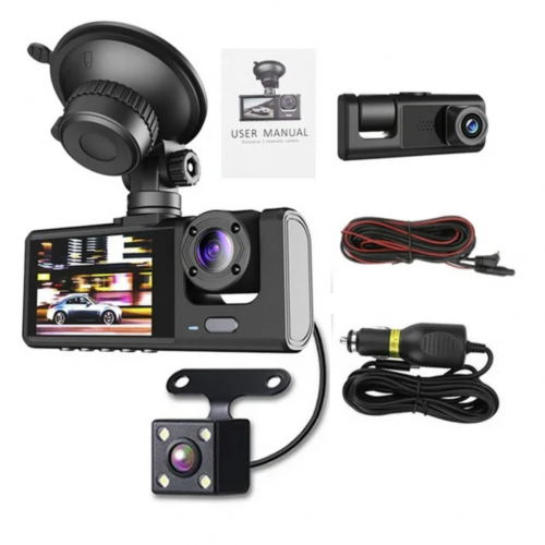 🚗 Cámara de Auto Full HD 3 en 1 – Protección Completa Delantera, Trasera e Interior