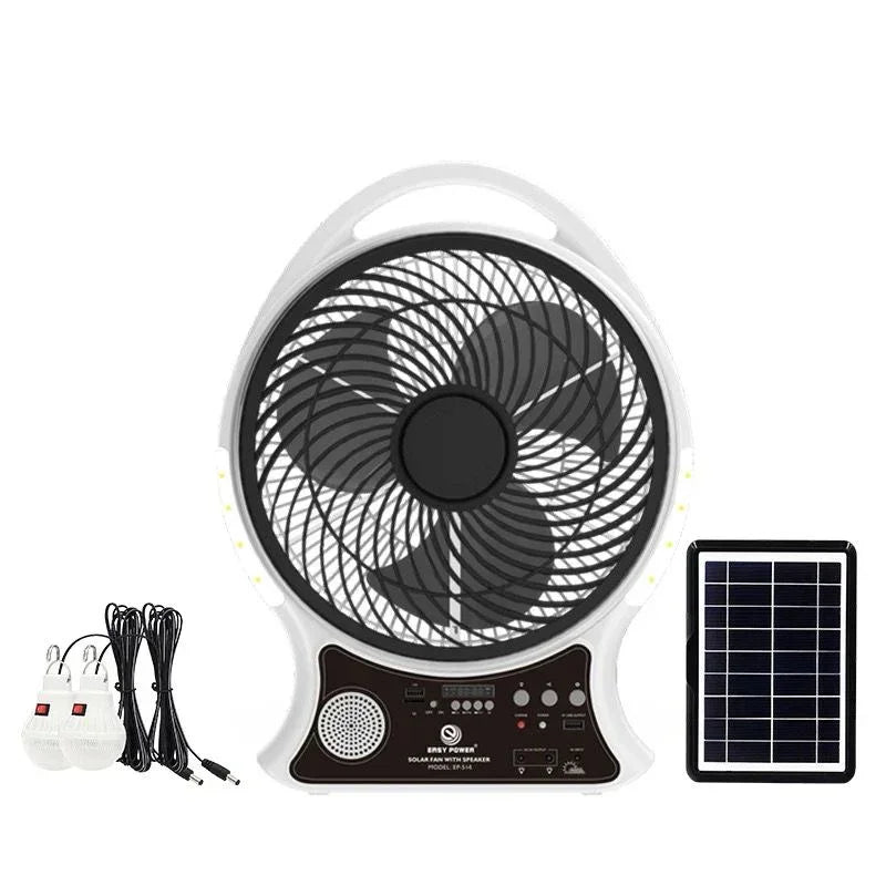 🌬️ Abanico Recargable 14" Solar con Bluetooth y Radio – Perfecto para Apagones