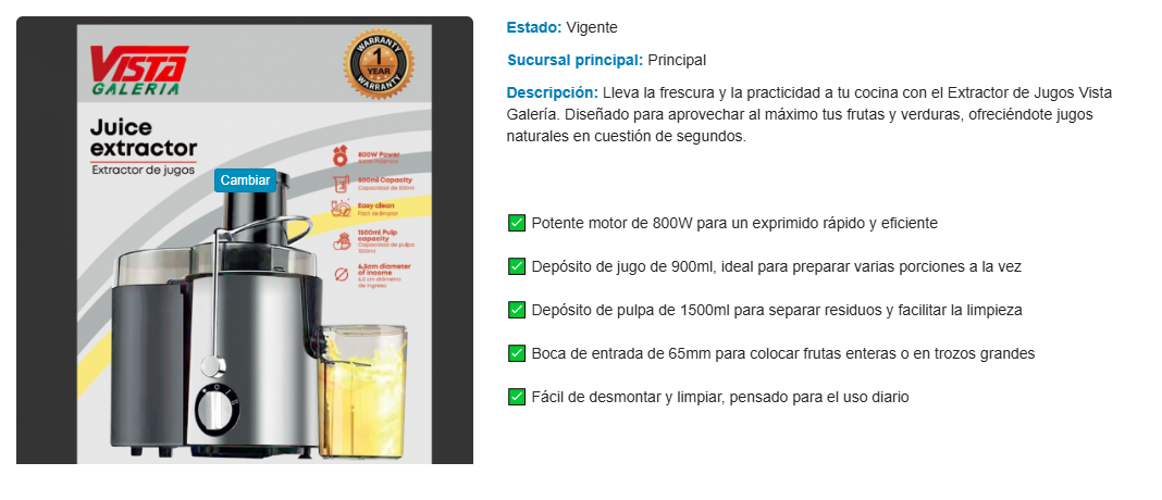 🍊 Extractor de Jugos Vista Galería 800W – Motor Potente con Depósito 1.5L | Pago Contra Entrega RD