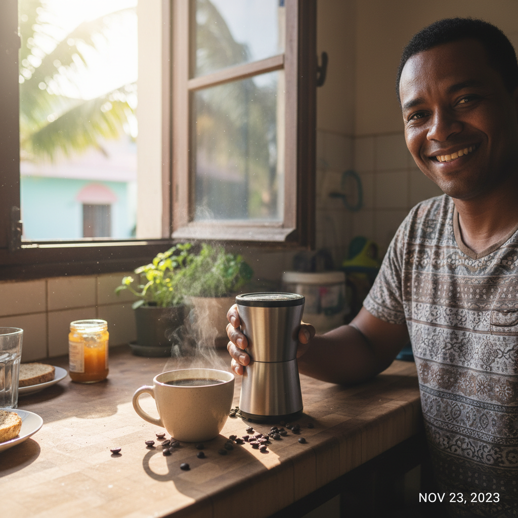 Cliente feliz con molinillo