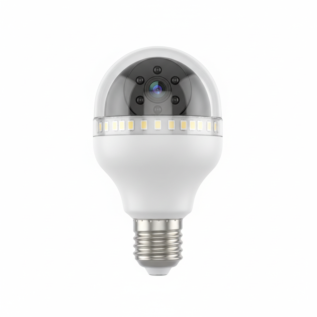 Cámara Bombilla WiFi instalada en socket - Vista profesional