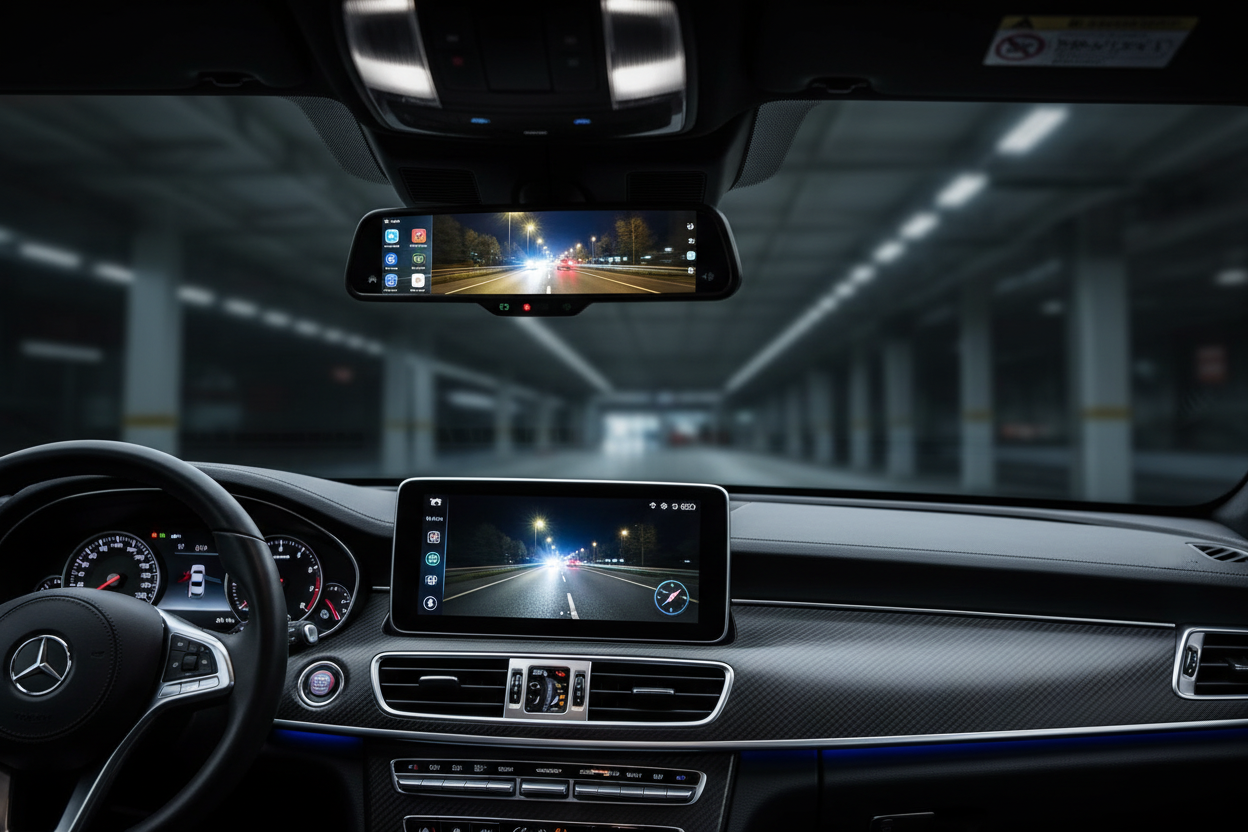 📱 Cámara Retrovisor Inteligente 9.66" – Pantalla Táctil Full HD 4K con CarPlay y Android Auto